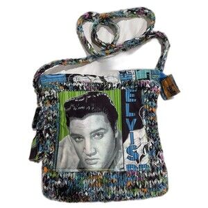 Vintage Elvis Presley Cross Body Zippered Bag Colorful 10” X10” Custom Rag Rug